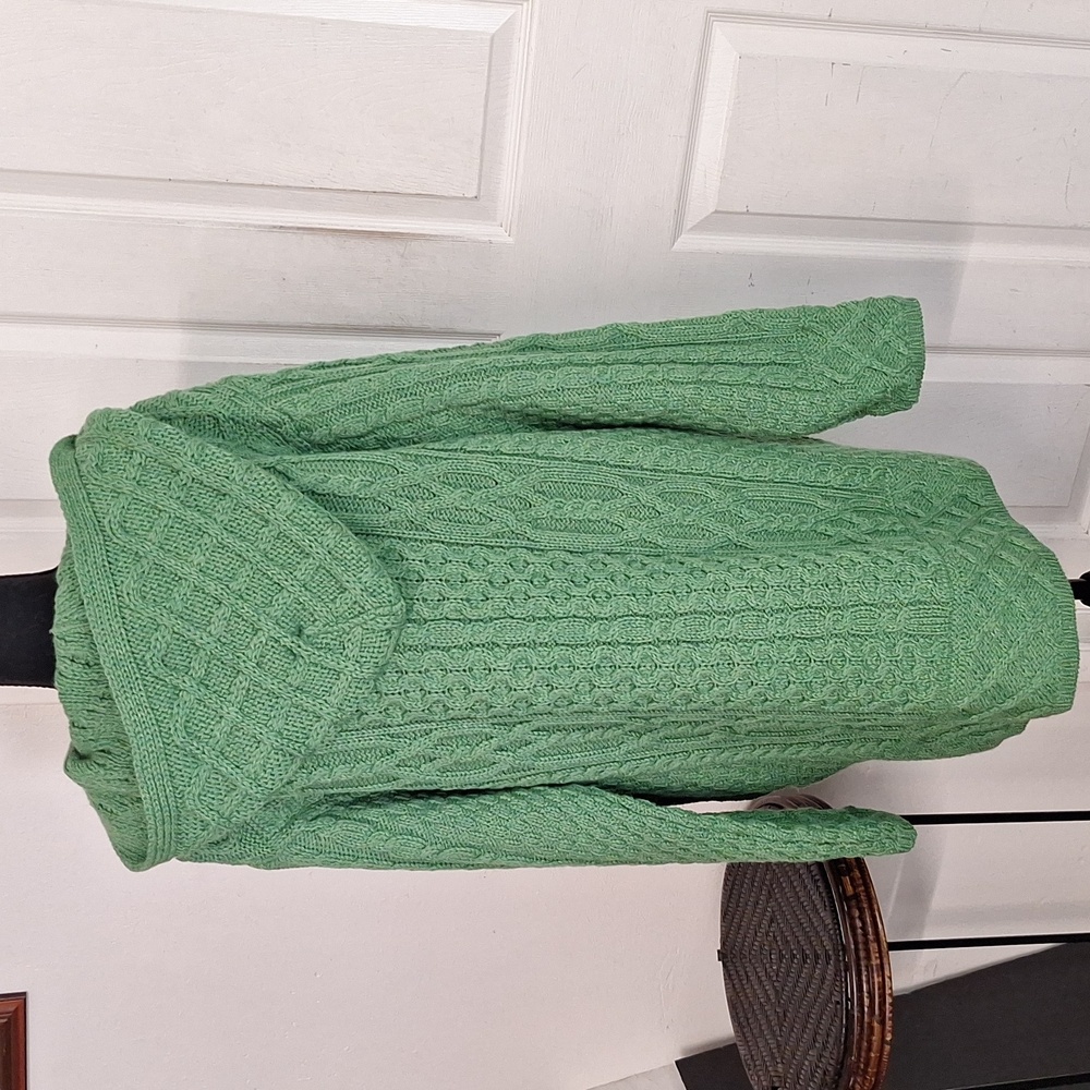 Aran Crafts Zip Cardigan Sweater Womens L Hooded Merino Wool Ireland Cable Knit - Picture 4 of 6